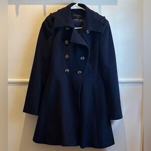 Via Spiga Navy Blue Double-Breasted Skate Coat